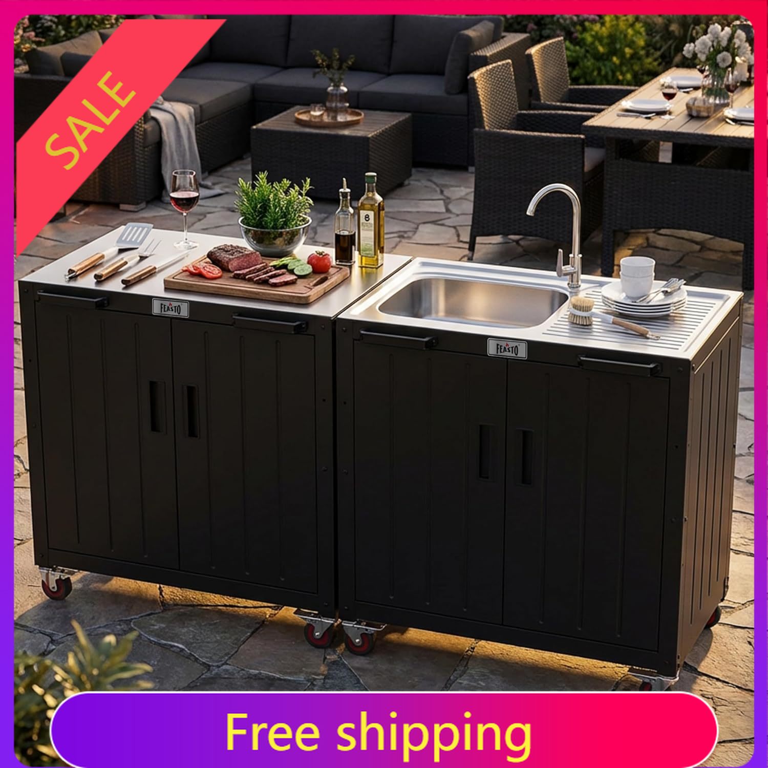 Kitchen Appliances And Utensils - Outdoor Kitchen Island with Stainless Steel