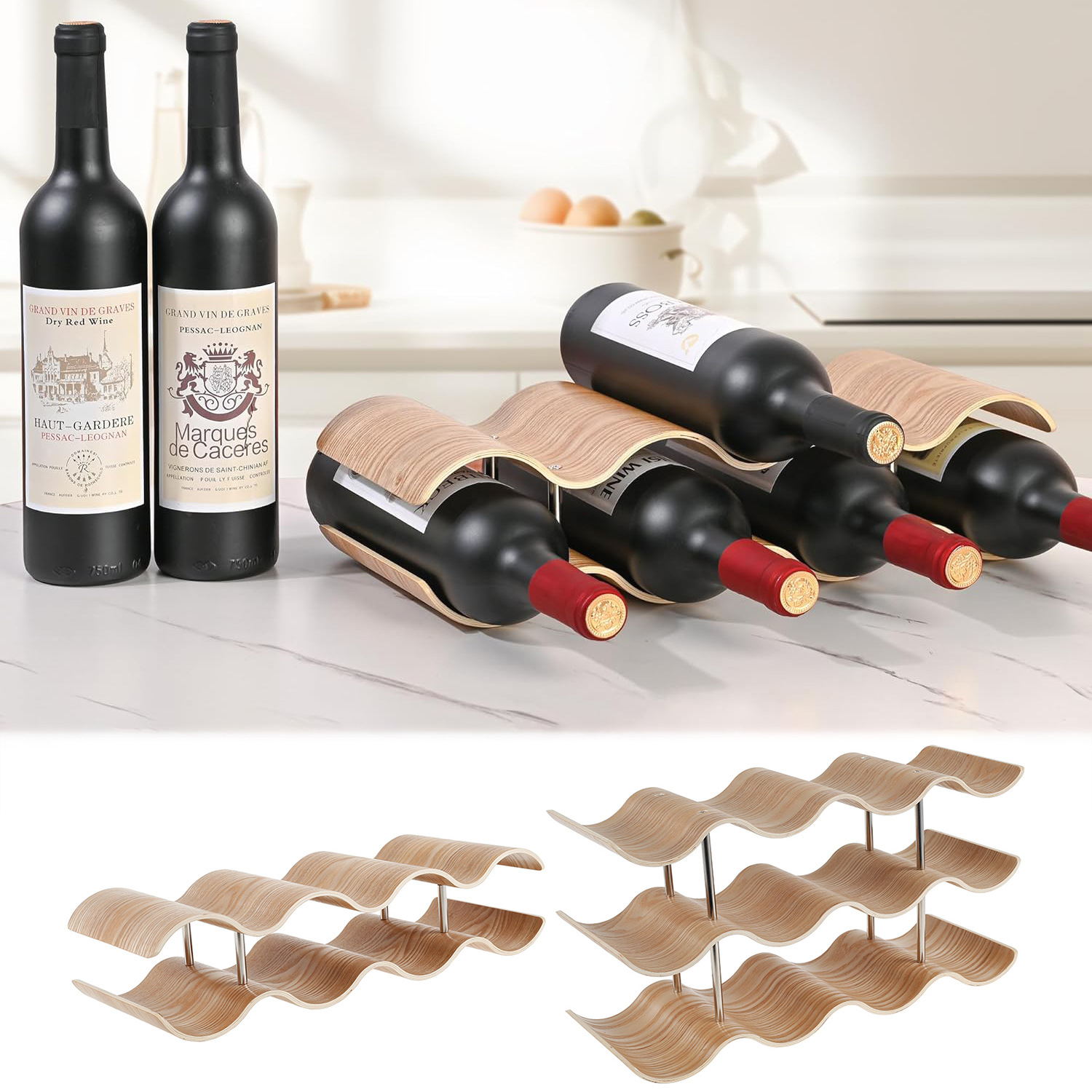 2/3-Tier Wooden Wine Rack Wavy - Kitchen Appliances Rack review and price